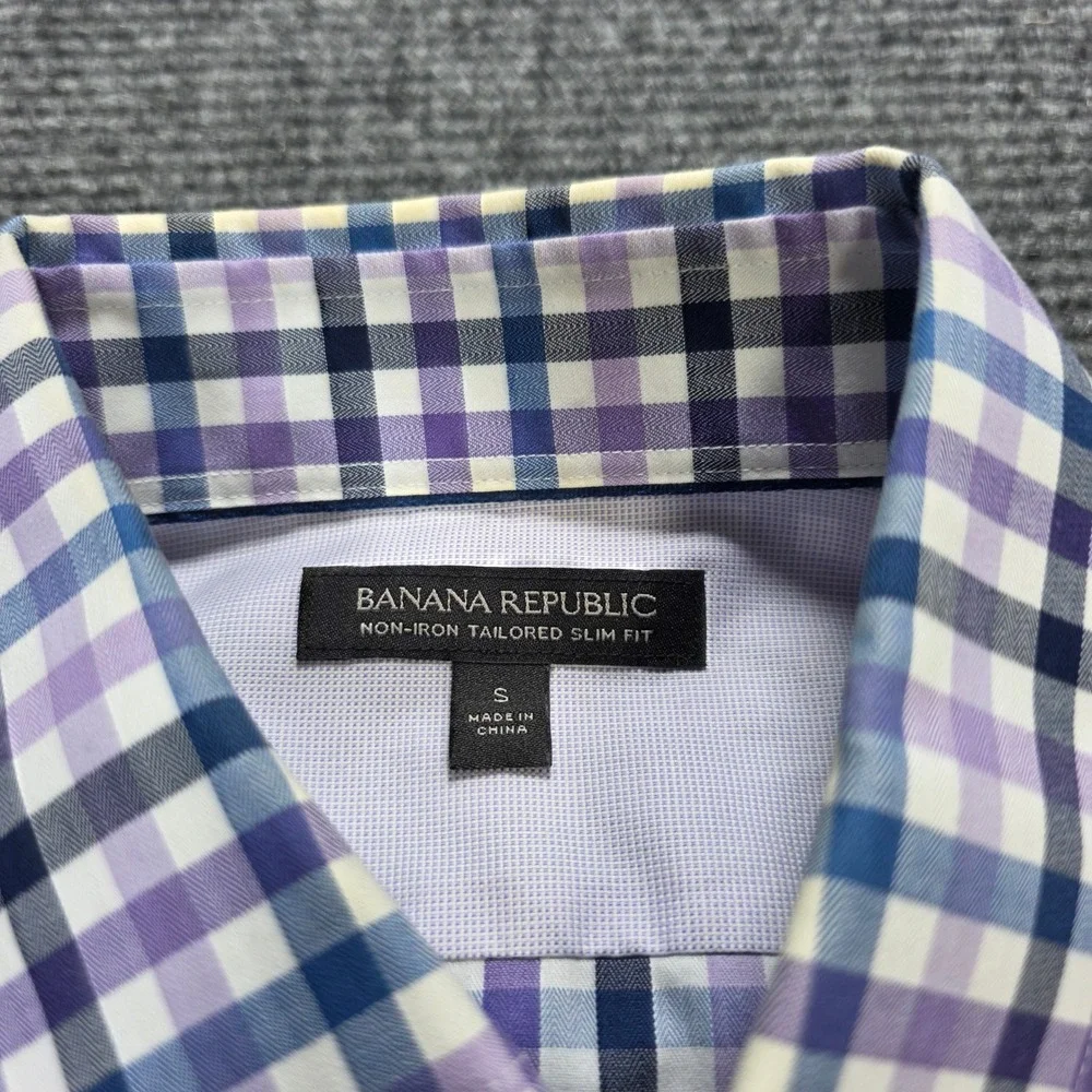 Banana Republic Non-Iron Tailored Slim Fit Shirt Men's Size S Purple Blue Plaid‎